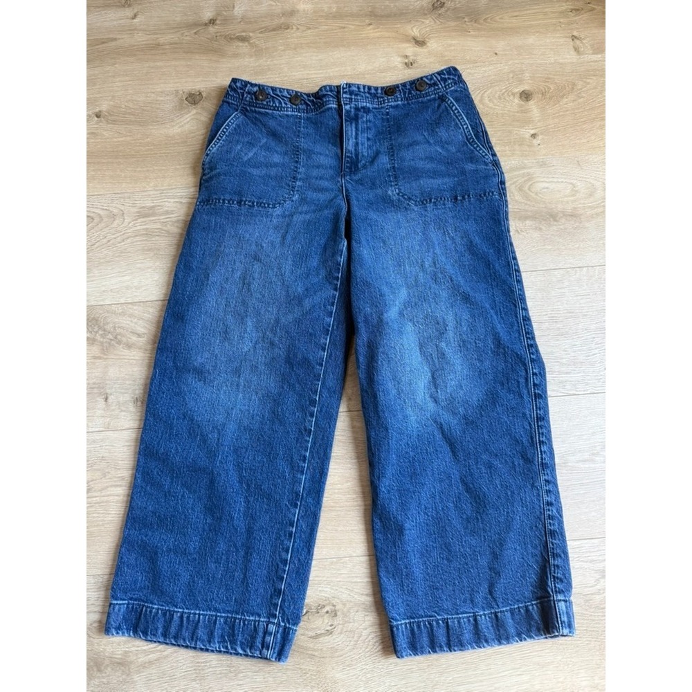 EUC Talbots wide leg crop jeans cotton lycra stretch button detail cora wash 8